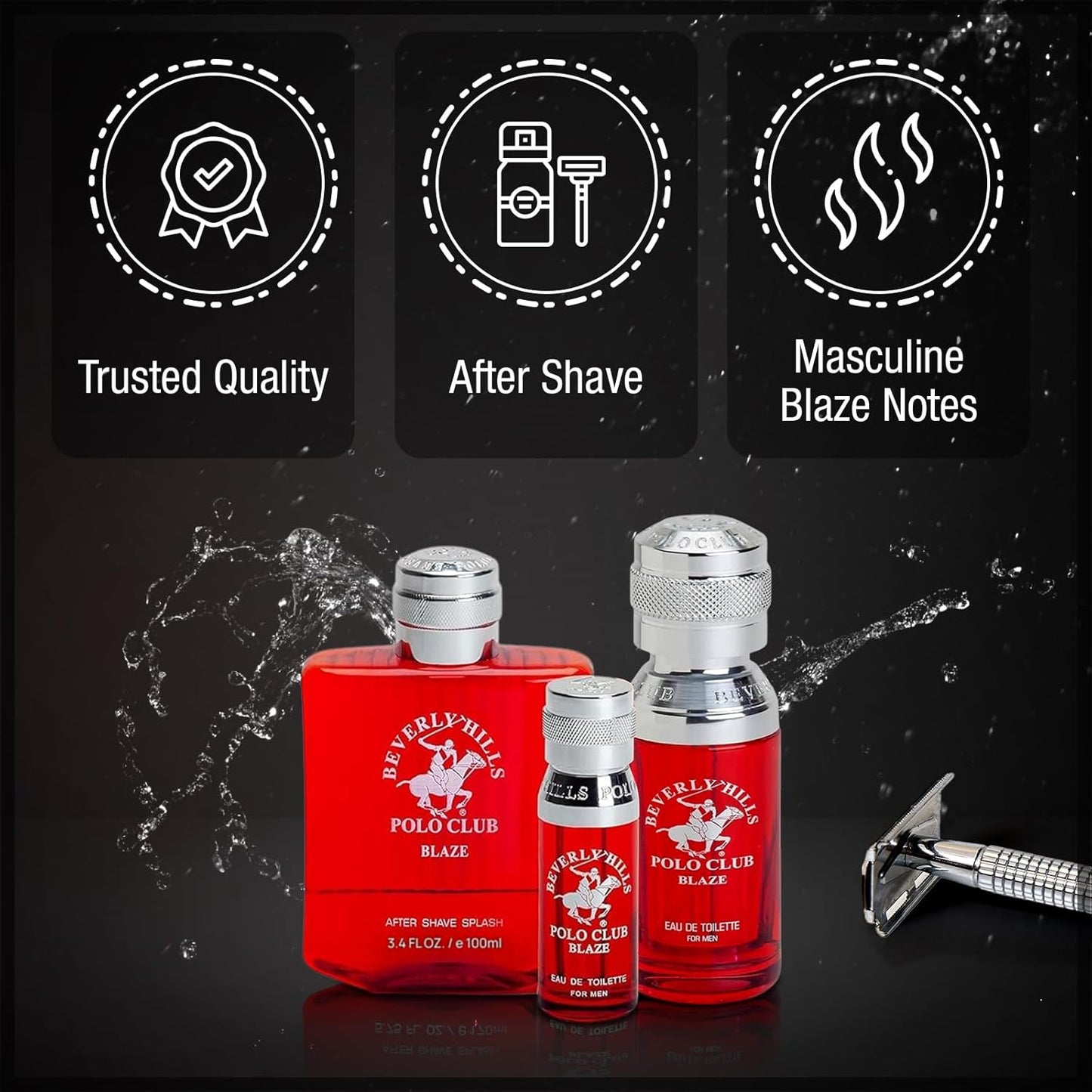 Beverly Hills Polo Club Men's Blaze 3-Piece Cologne Gift Set | Eau De Toilette & After Shave in Collectable Tin | Long-Lasting Premium Fragrance for Him