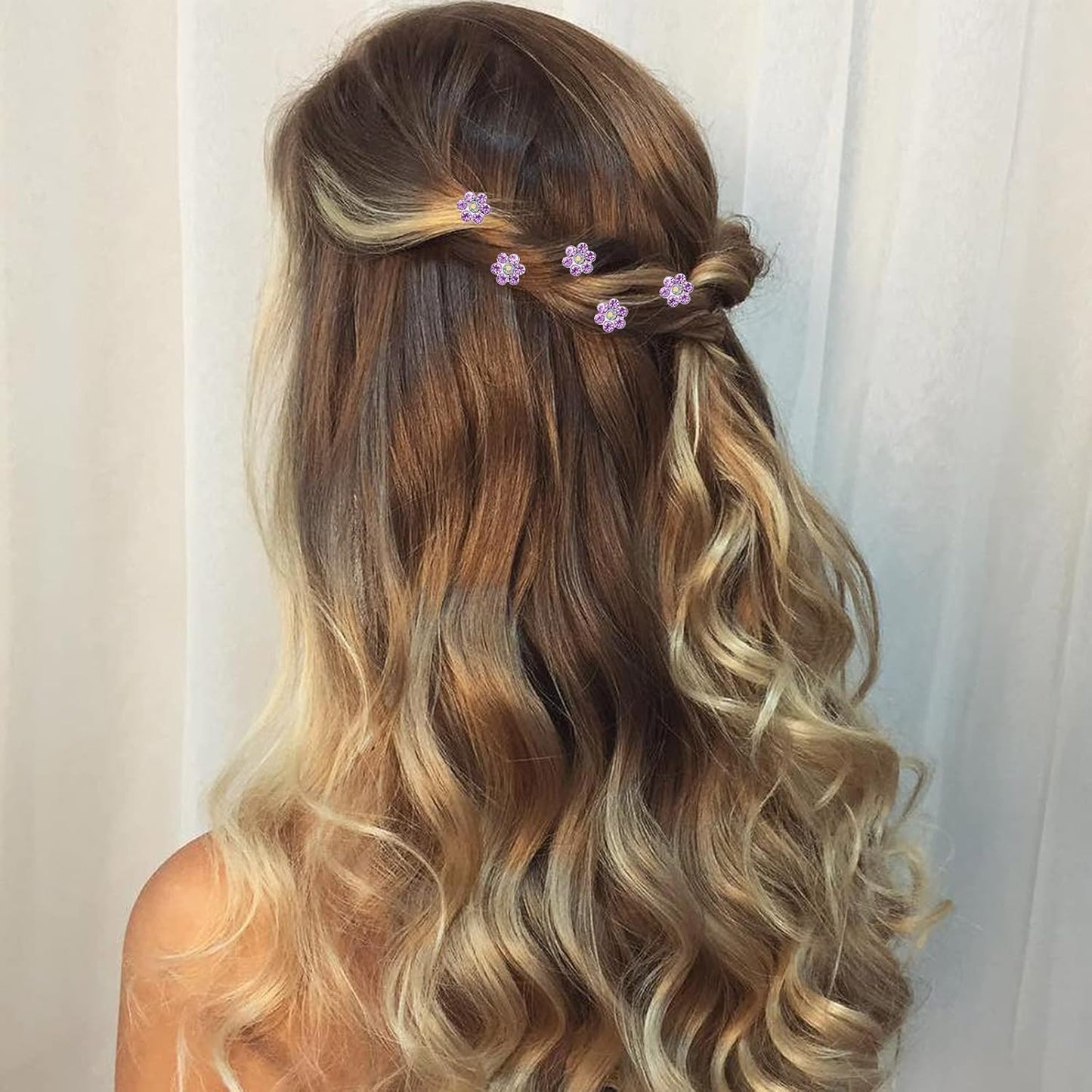 20 Pack (Violet) Crystal Flower Hair Pins Rhinestone Hair Clips for Bridal Wedding Women Hair Jewelry Accessories, with Clear Container