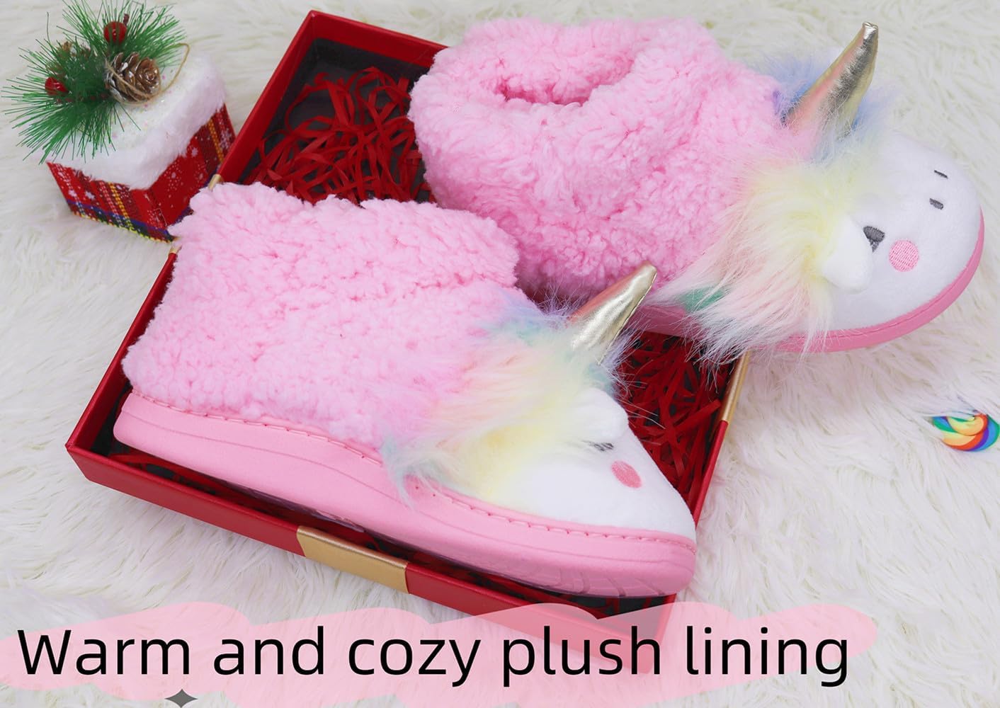Girls Unicorn Slippers Toddler Girls Slippers Warm Comfortable Anti-Slip House Slipper for Kids Indoor Outdoor(Little Kid/Big Kid)