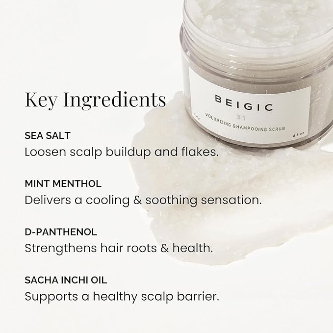BEIGIC Volumizing Shampooing Scrub – Vegan Clarifying Scalp Exfoliator & Shampoo with Sacha Inchi Oil & Sea Salt for Buildup, Flakes for Itchy Scalps (1.76 Oz)