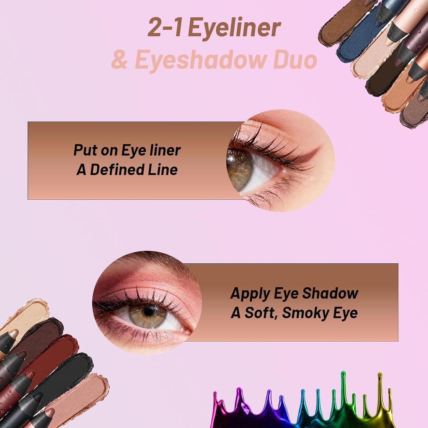 Rocino Freshlus Shadow Liner Duo, Mitlume Perfect Color Duo-Shadow Liner 2-in-1 Eyeliner & Eyeshadow, Plum Eyeshadow Stick, Waterproof and Smudge-Proof, Easily Create a Smoky Effect(SIZZLE+SULTRY)