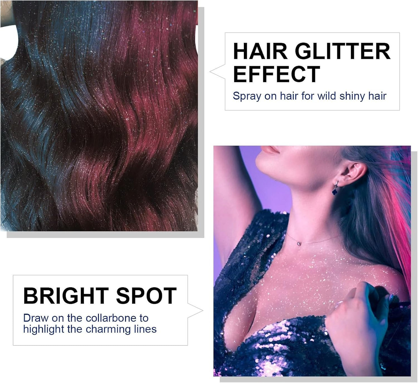 Glitter Spray for Hair and Body, Perfect Body Shimmer for Music Festival Stage Makeup and Hair and Face Glitter Spray. 2.11 Oz