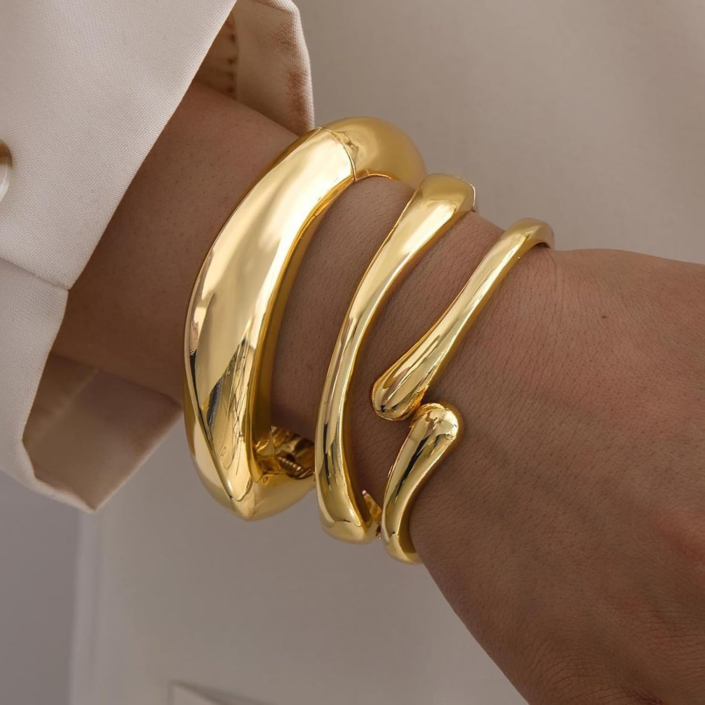 Chunky Gold Bangles Bracelets Earrings Set For Women, Statement Coordination of Twisted Hinged Stackable Bangle Bracelet and Chunky Earrings, Ideal Jewelry Gifts 18K Gold Plated