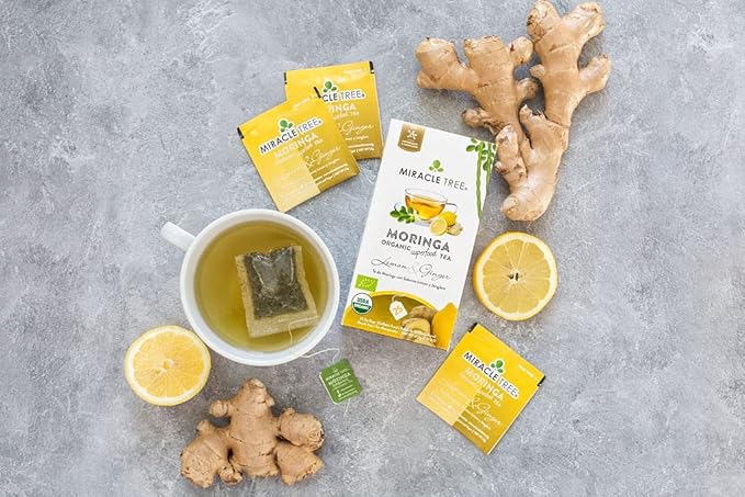 Miracle Tree - 6 Count of Organic Moringa Superfood Tea, 25 Individually Sealed Tea Bags, Lemon & Ginger (Keto, Detox, Energy/Immunity Booster, Vegan, Gluten-Free, Organic, Non-GMO, Caffeine-Free)