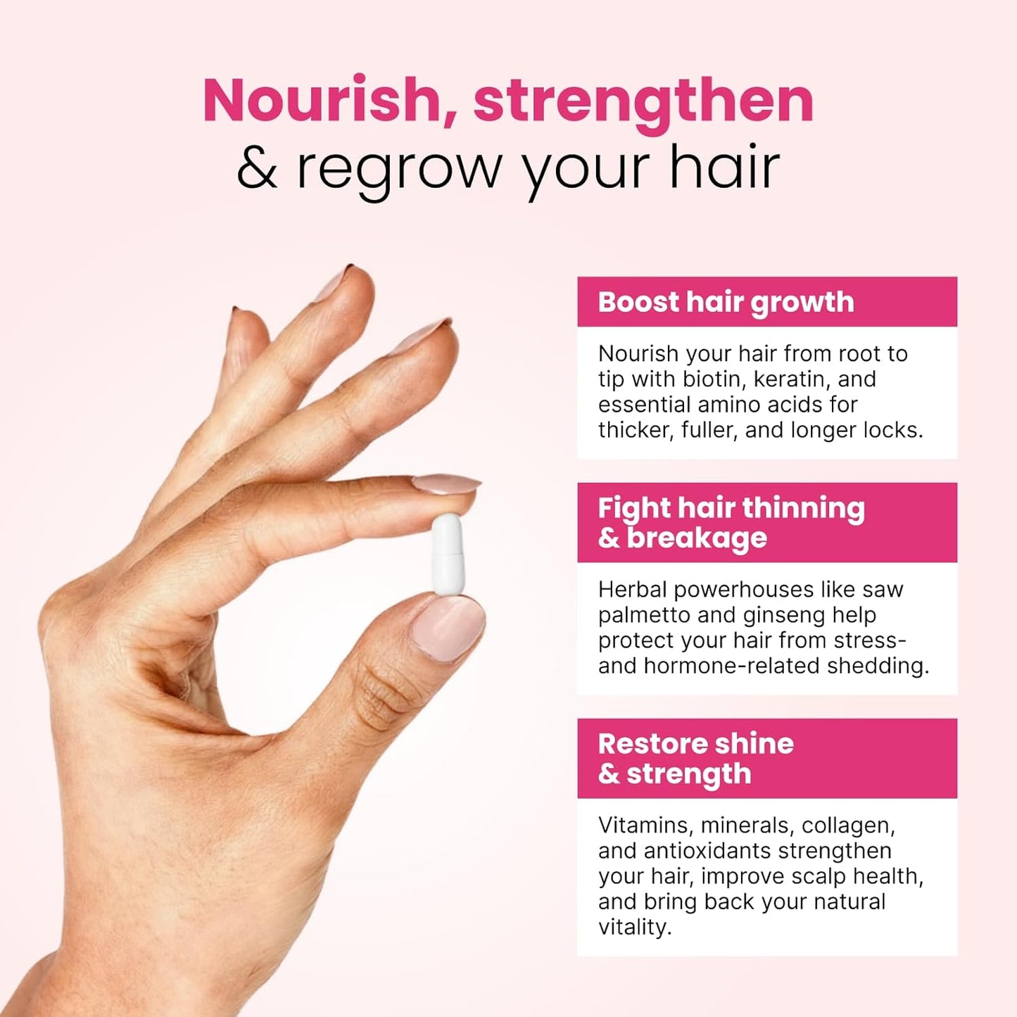 Trybello Daily Hair Booster Capsule - Hair Vitamins for Hair Loss for Women with Biotin & Collagen - Multivitamin for Women, All-Natural Hair Growth Support, Thicker, Fuller Hair Formula - 30 Servings