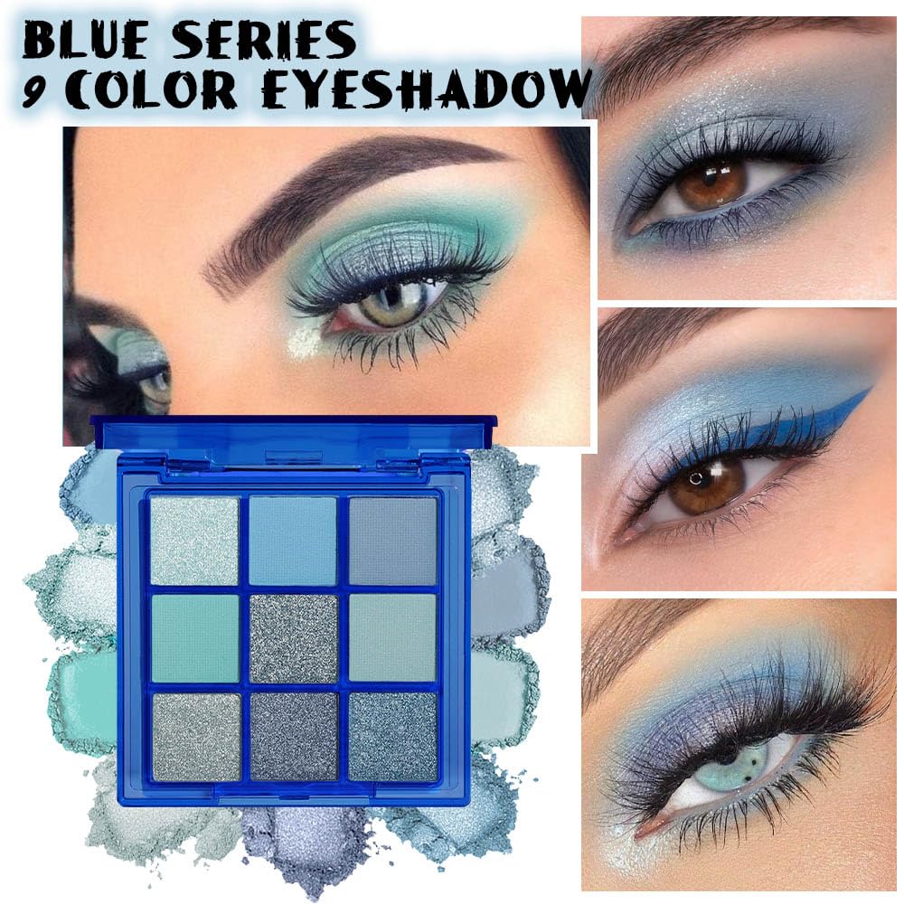 Sapphire Blue Smoky Eye Shadow Palette,Navy Royal Blue Green Goth Natural Eyeshadow Palette,Waterproof,Long Lasting Naturing-Looking