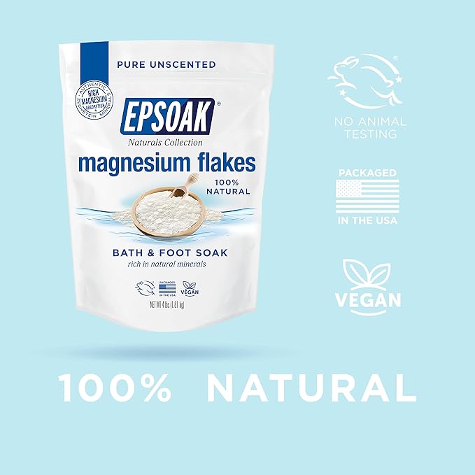 Epsoak Naturals Collection Magnesium Flakes for Foot Spa & Relaxing Bath, 4 lb, 100% Natural & Unscented Zechstein Magnesium Chloride