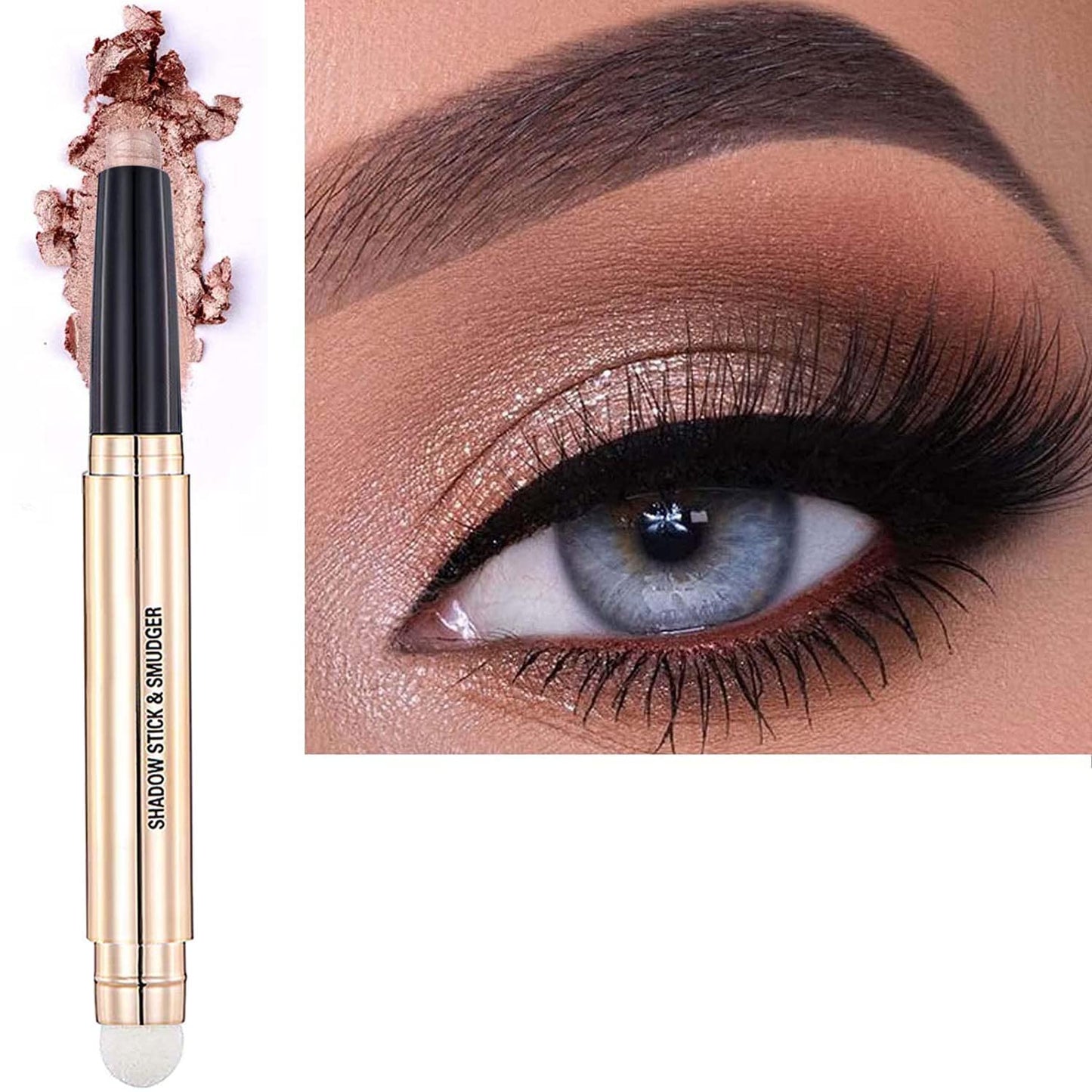 Rose Gold Eyeshadow Stick And Eyeshadow Brush Eye Makeup Cream Shimmer Glitter Smooth Eye Shadow Sticks Pencil Nude Matte Palette Primer Crayon Liquid Highlighter Natural Long Lasting 03