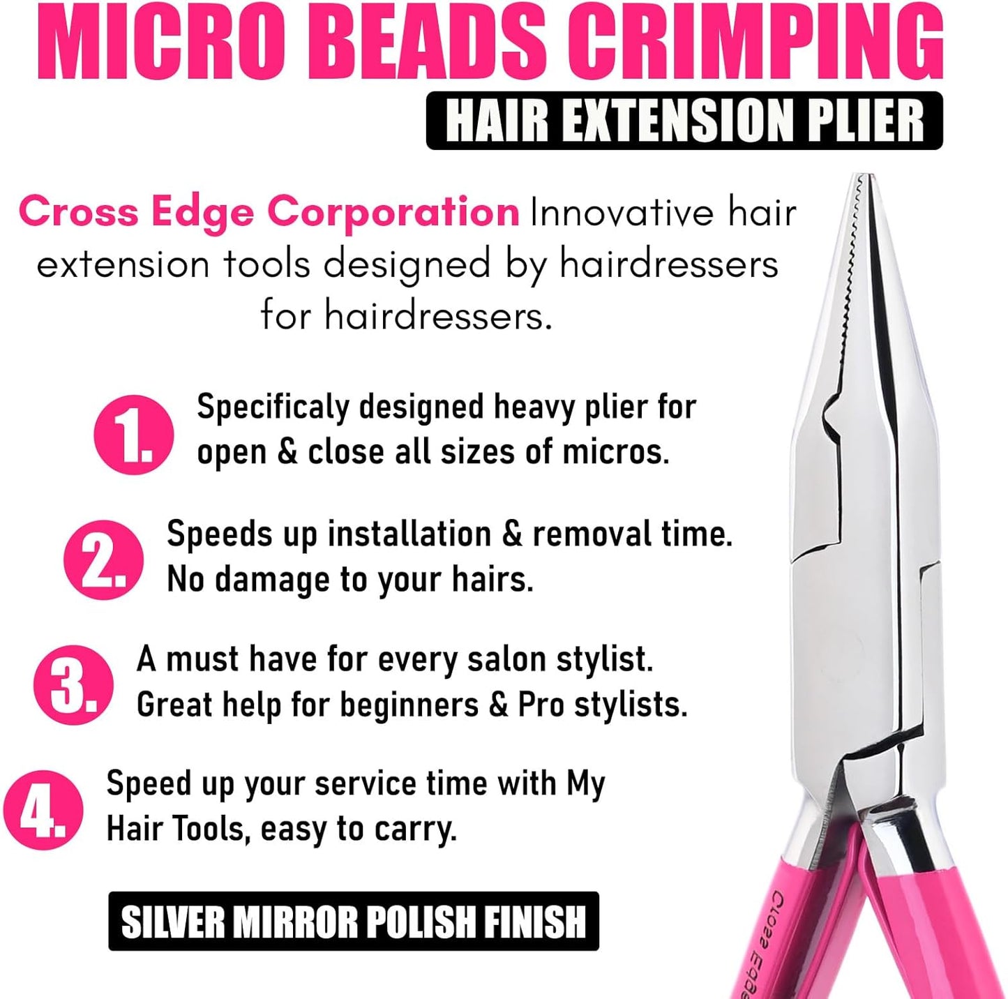 Cross Edge Multifunctional Hair Extension Pliers for Micro Ring Hair Extensions Opener and Remover - Pink Handles