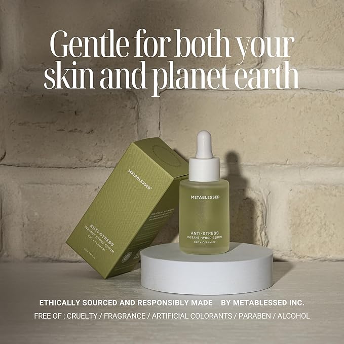 Anti-Stress Instant Hydro Facial Serum | Ceramide + Hyaluronic Acid | Soothes Inflammation, Deeply Hydrates & Strengthens Skin Barrier. Fragrance-Free, Clean Beauty 1.01 fl. Oz