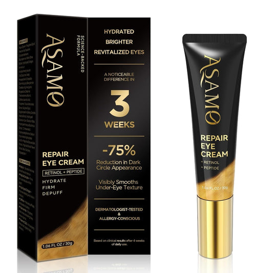 ASAMO Retinol Eye Cream – Retinol and Peptides for Fine Lines, Puffiness, and Under-Eye Shadows, Anti Aging, Eye Care Daily Wrinkle Cream,1.06 fl.oz