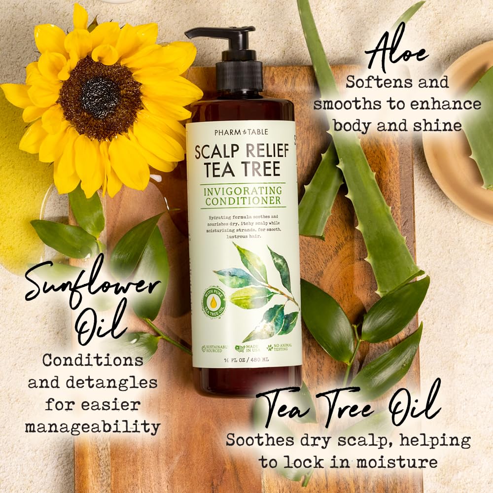 Tea Tree Conditioner For Men and Women, Hair Detangler and Soothing Scalp Relief - Infused with Tea Tree oil, Sunflower oil, Aloe and Argan oil, 16.2oz