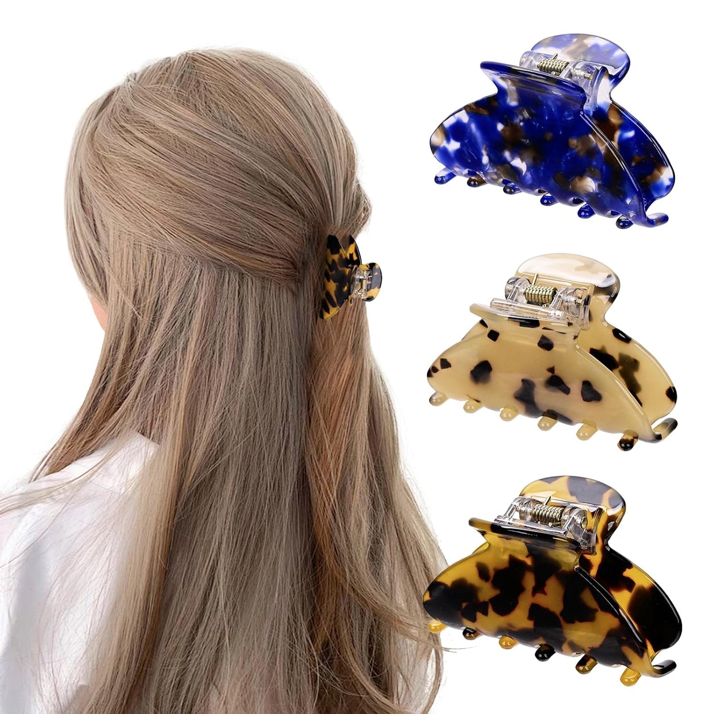 3 Pack Women's Hair Clips Set - Vintage Tortoise & Leopard Print Non-Slip Claw Clips, Celluloid Jaw Clamps for Medium Hair Hair Accessories Gift for Women