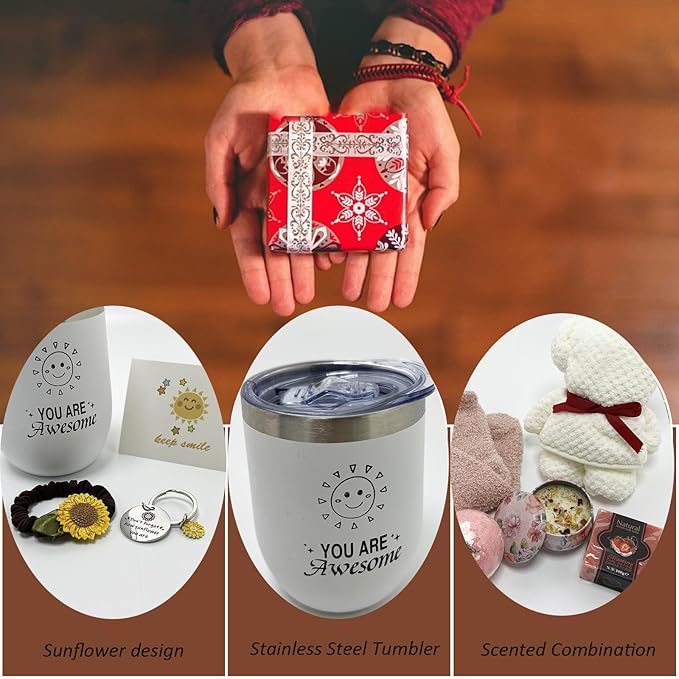 Birthday Gifts for Women Best Friend,Personalized Unique Gift Basket with Bath Bombs and Scented Candles for Mom,Wife,Girlfriend,Sister Relaxation,Inspirational Sunflower