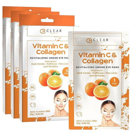 Vitamin C & Collagen Under Eye Patches 3 Pack - Dermatologist Tested, Reduces Dark Circles, Anti-Aging, Natural Ingredients, Cruelty-Free Korean Skincare, All Skin Types - 3 Pairs