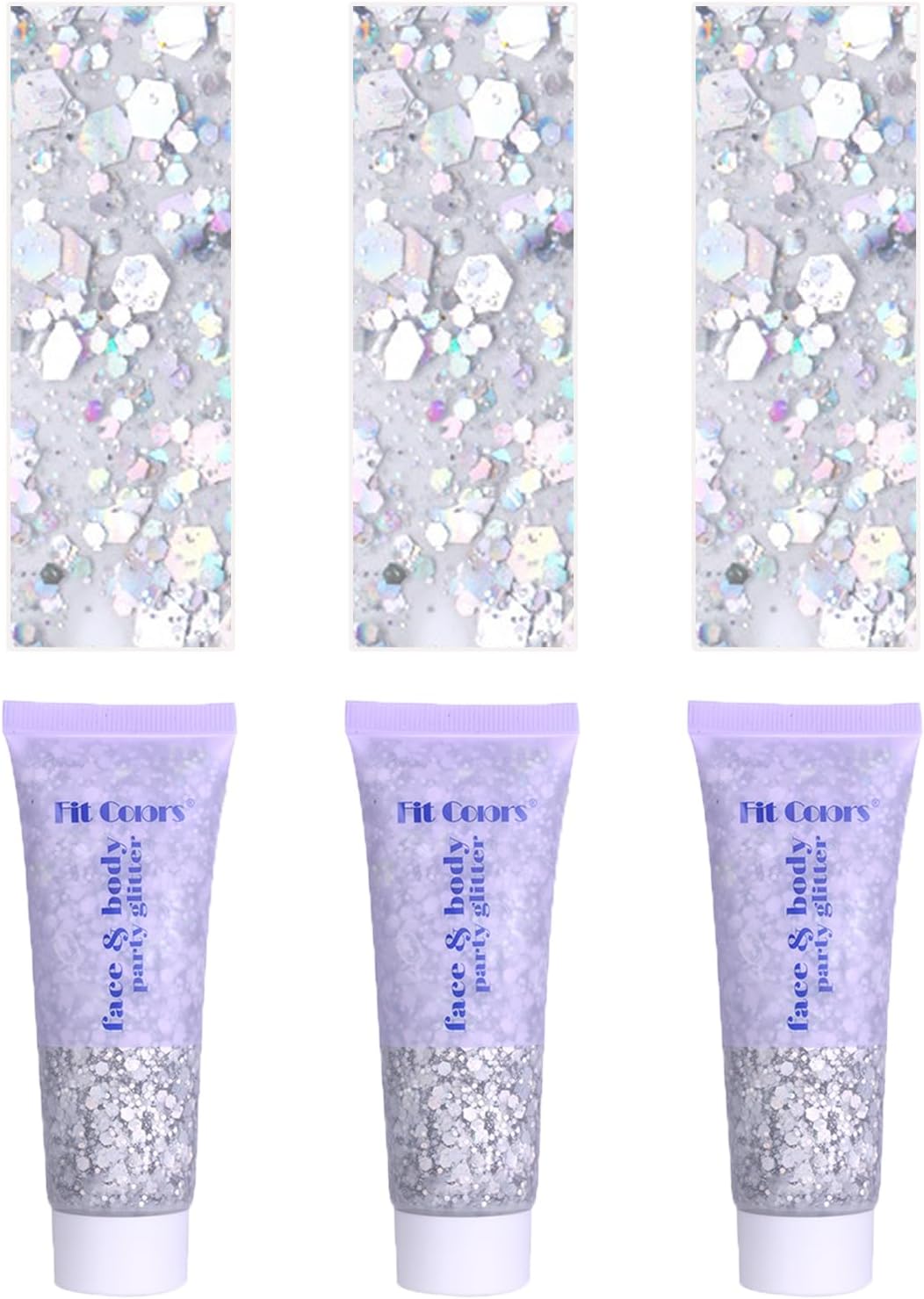 Face Body Glitter, Hair Glitter Sparkles Chunky Face Glitter Gel for Girls Makeup Singer Concerts Mermaid Festival Sequins Face Paint (3pc Silver)