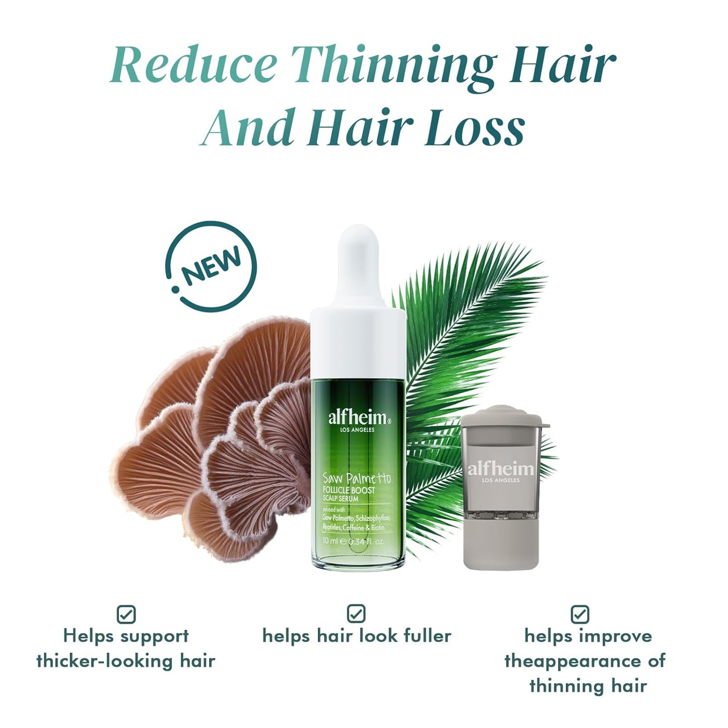 ALFHEIM Saw Palmetto Scalp Serum to Strengthen Follicles | With Caffeine & Biotin for Fuller Hair | Helps Balance Scalp, Revive Hair Roots & Enhance Hair Density | 0.34 fl oz + Serum Applicator