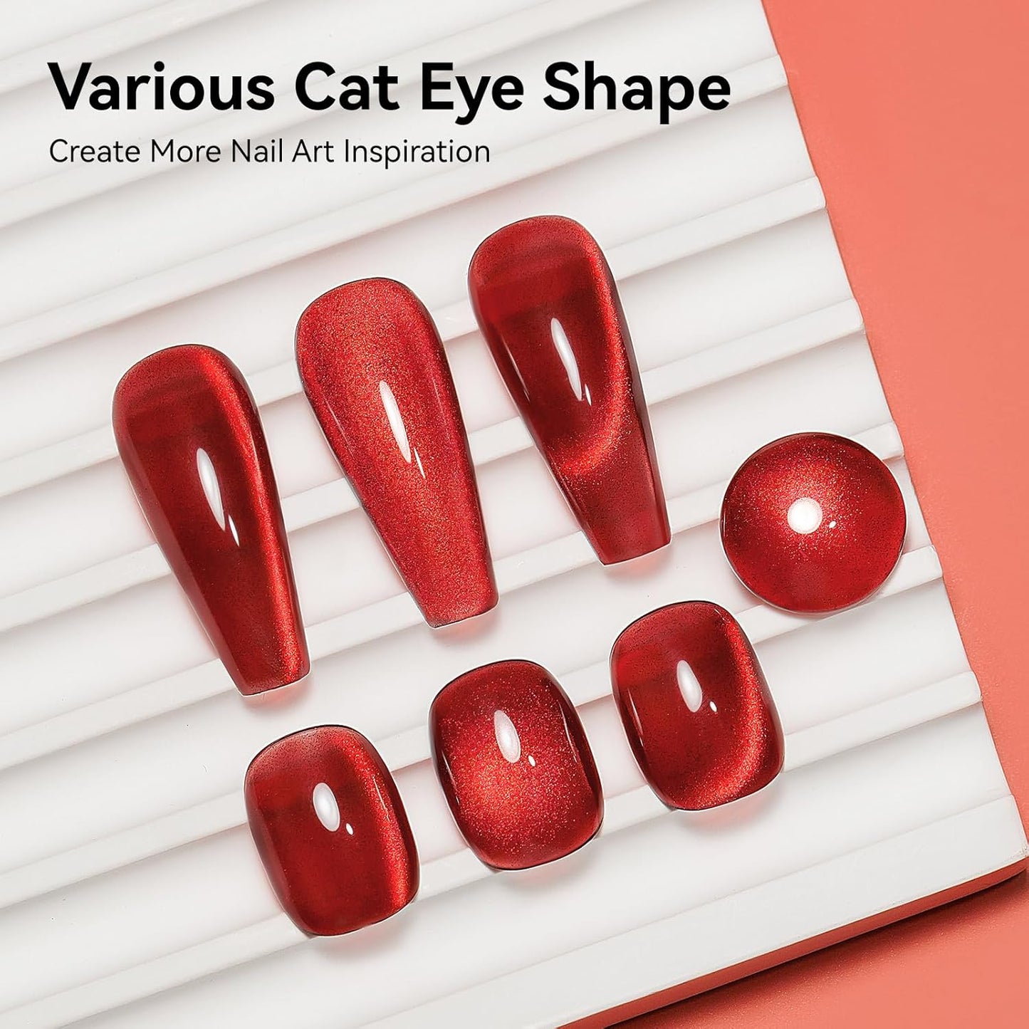 Cat Eye Magnetic Gel Nail Polish, Red Nail Polish Color Burgundy Red Moonlight UV Glitter Holographic With Magnet Manicure Salon DIY At Home