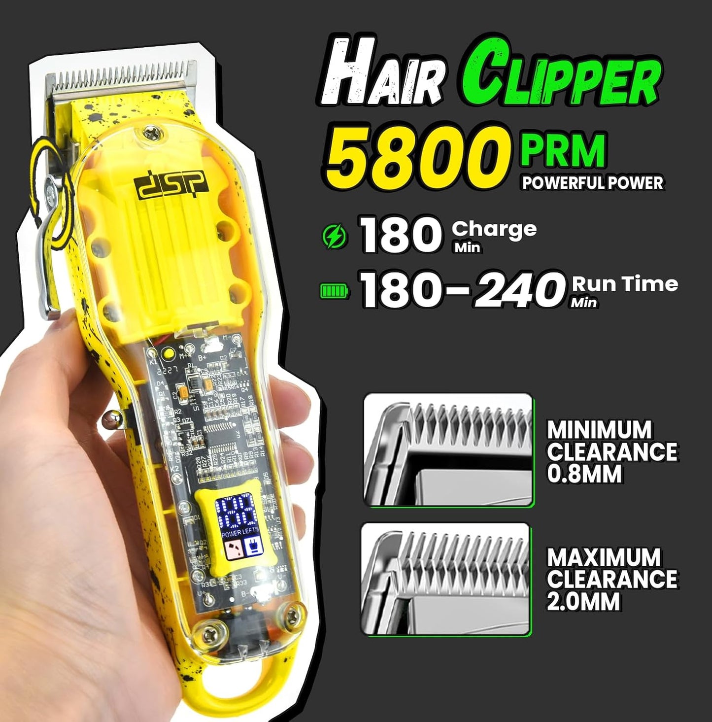DSP Hair Clipper, Trimmer, Shaver Kits for Men Professional Barber Clipper and Trimmer Sets with Travel Case, Rechargeable, LED Display, Yellow