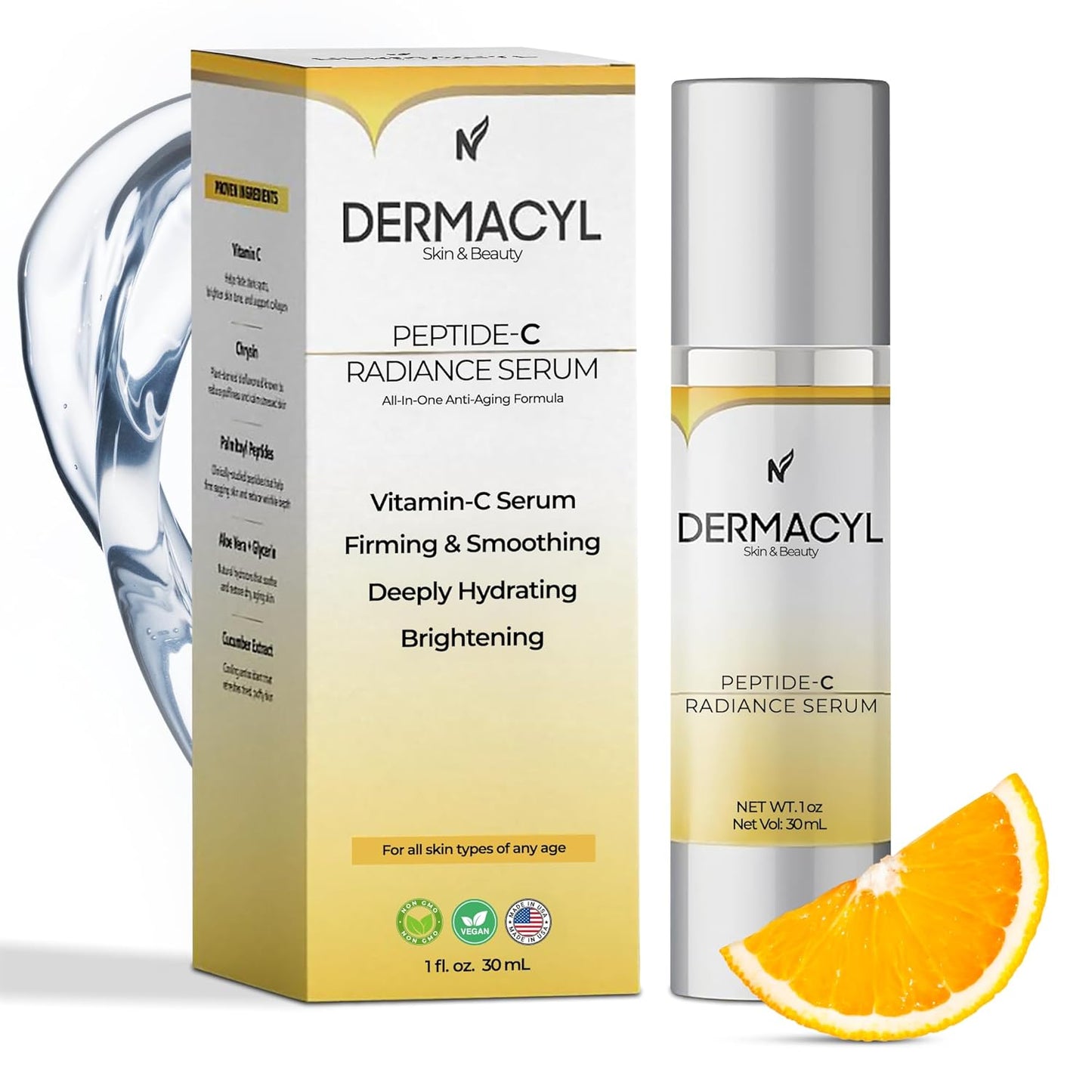 Vitamin C Serum for Face, Peptide Serum with Hyaluronic Acid for Anti-Aging, Face Hydrating, Deep Wrinkle Repair & Firming for Fine Lines, 30ml