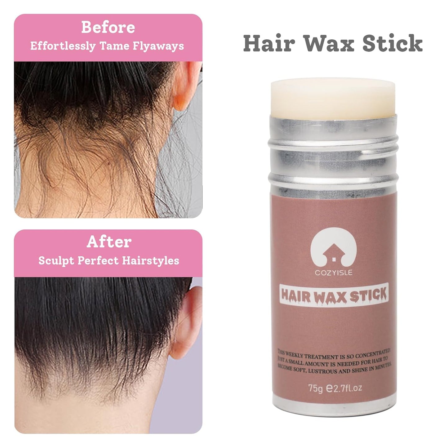 Hair Wax Stick Set & Slick Back Kit for Women – 7-in-1 Styling Tools with Hair Loop Styling Tool | Tames Flyaways, Frizz Control | Portable Hair Sticks (Pink)