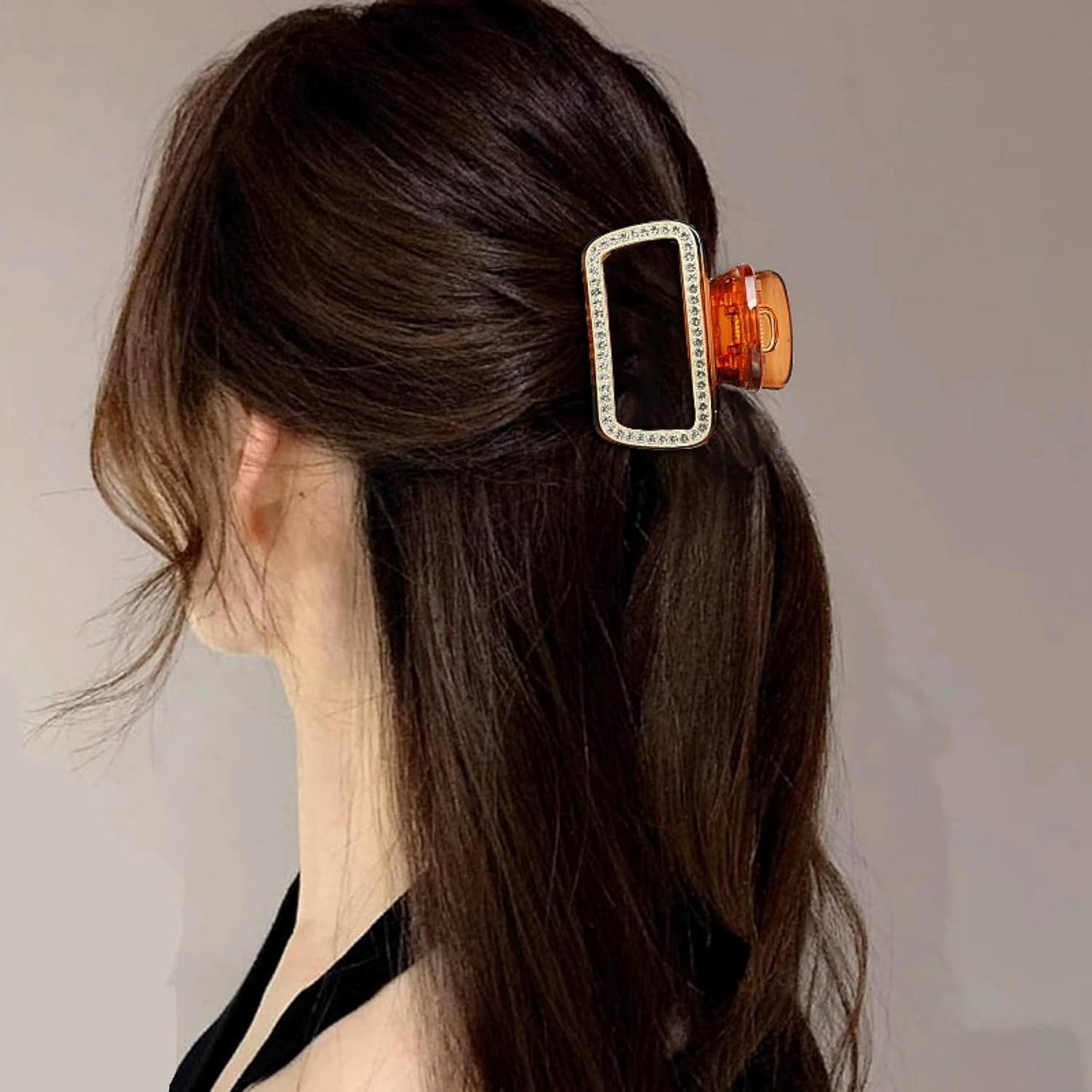 SINIDE Crystal Hair Claw Clips, Square Rhinestone Plastic Claw Clips Nonslip Acrylic Jaw Clip for Thick Long Hair, Fashion Clamps Accessories for Women Strong Hold Barrette for Styling (2 Pack)