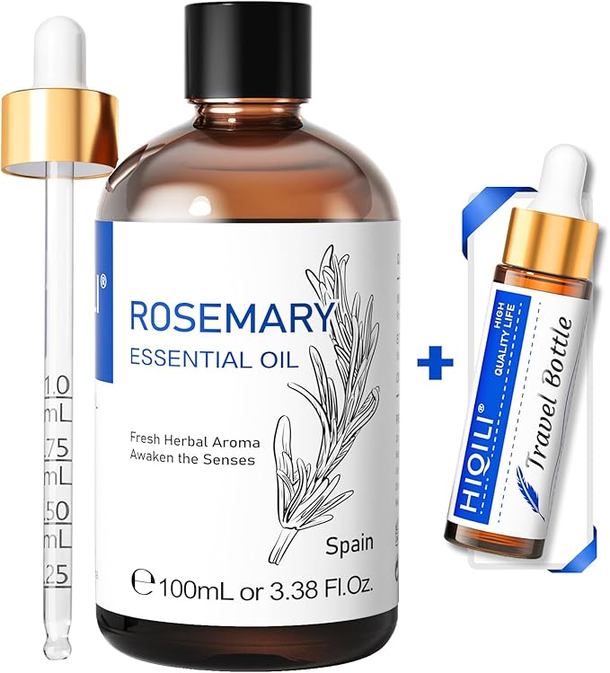HIQILI Rosemary Oil for Hair Growth, Alleviate Hair Loss, Reduce Dandruff and Relieve Greasiness of The Scalp, Includes Travel Bottle - 3.38 Fl Oz/100 ML