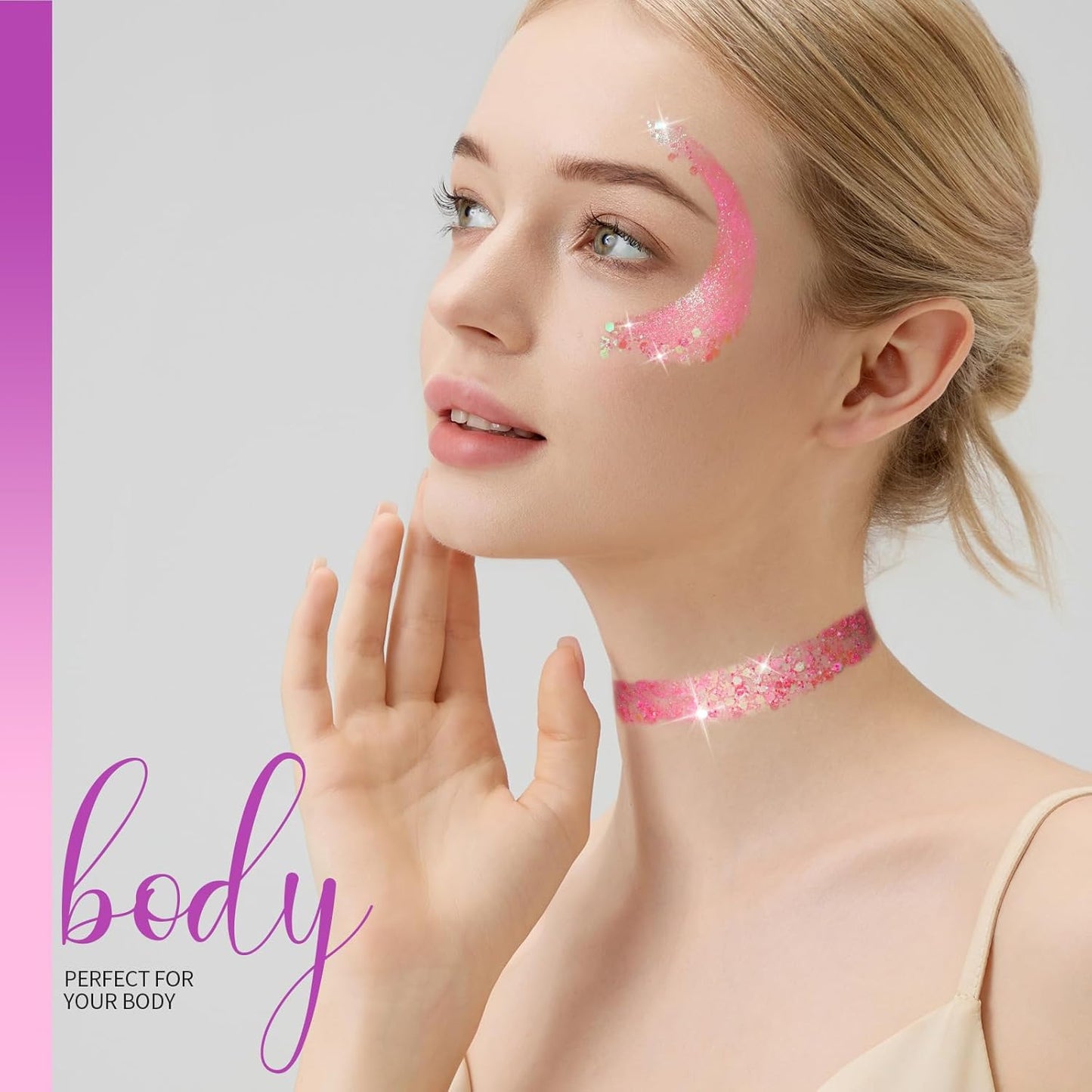 Teenitor Face Glitter, 2pcs Pink Body Glitter Gel, 20g/0.7oz Makeup Glitter for Face, Body, Eye, Hair Glitter Gel, Pink Glitter Gel for Face & Body - 2 Sizes, Festival Glitter Gel