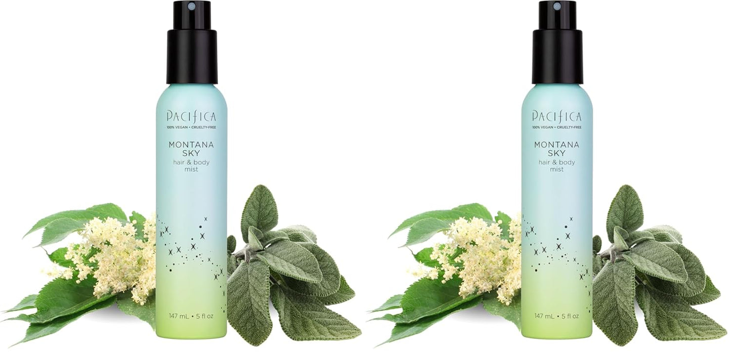 Pacifica Hair Mist Perfume & Full Body Spray for Women - Montana Sky Body Mist Fragrance w/Cedarwood, Elderflower, Black Pepper, Sage & Sandalwood Clean Beauty Alcohol-Free, Vegan & Cruelty-Free 5 oz