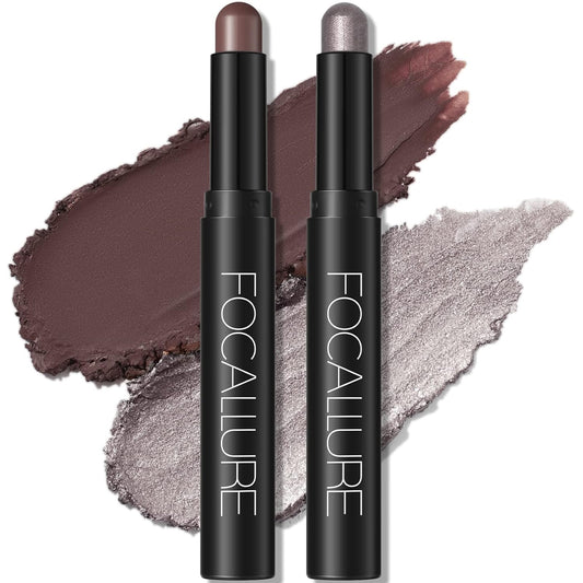 FOCALLURE 2 Pcs Cream Eyeshadow Stick,Brightener Eyeshadow Pencil Crayon,Highlighter Eye Shadow Stick Sets with Crease-proof Formula,Long Lasting Waterproof Eye Shadow Make Up,Nightingale