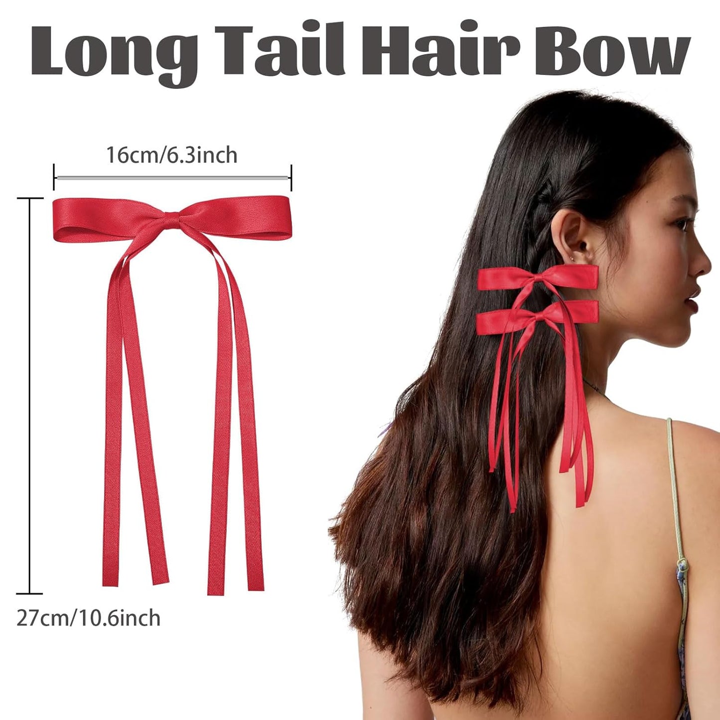 AWAYTR Hair Clip - 6Pcs Hair Bow Clip with Tassels and Bowknots for Women in Red/Black/Navy with Long Solid Hair Ribbons for Girls