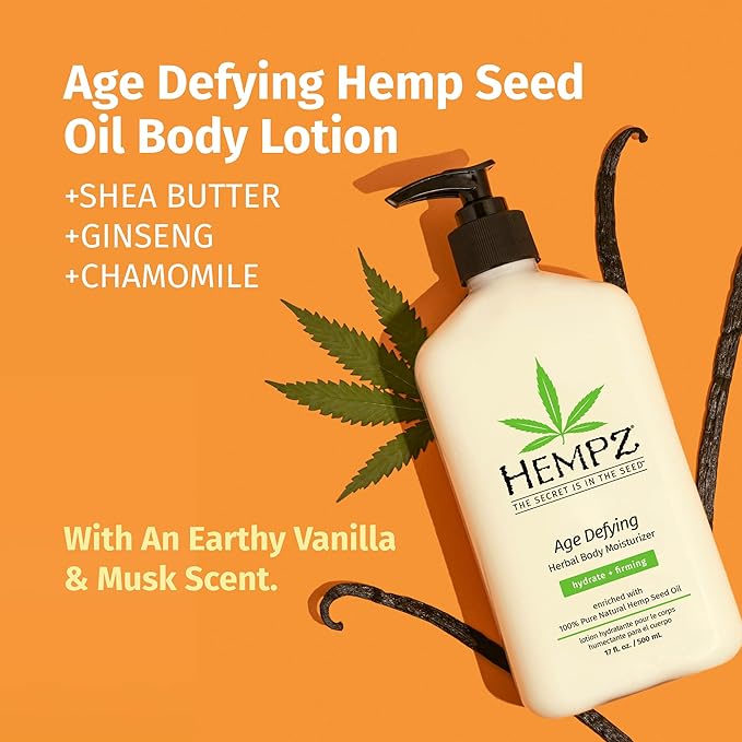 Hempz Age-Defy Body and Hand Lotion for Dry Skin, for Cracked & Crepey Skin, Quick Absorption Moisturizer, Large 17 oz
