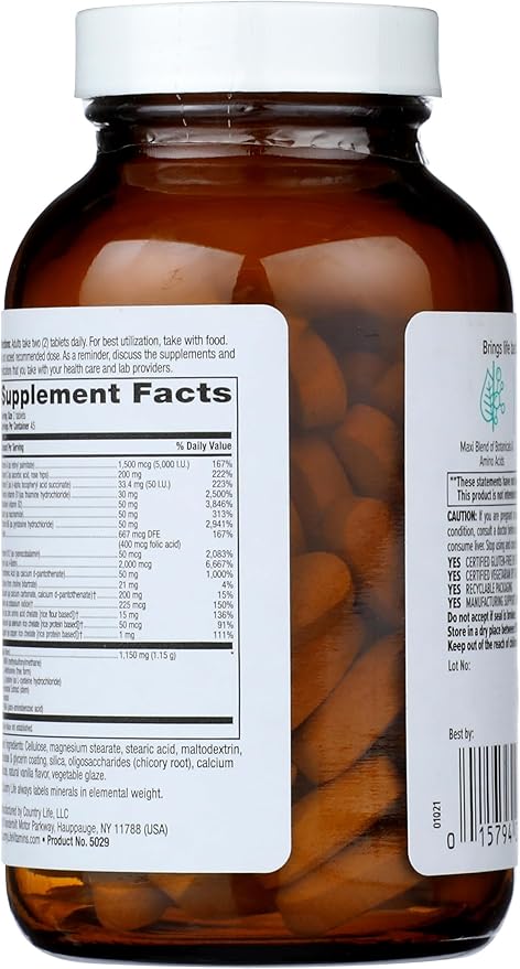 Country Life Maxi-Hair Supplement - 2000mcg Biotin & Vitamins for Hair, Skin & Nails - Certified Gluten-Free & Vegetarian - Supports Hair Growth, 90 Tablets