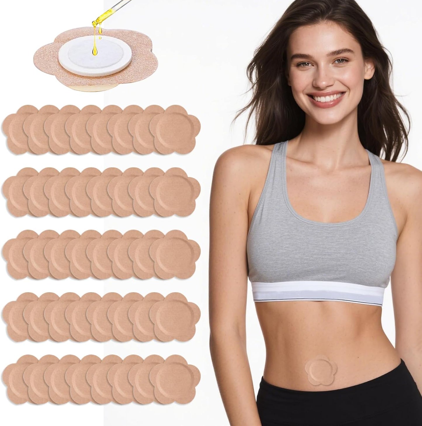Castor Oil Patches for Belly Button, 100PCS Castor Oil Pack Wraps Organic Cotton Self-Adhesive Castors Oils Pack Anti Leakage Disposable Pads Portable & Breathable No Wash (Oil Not Included)