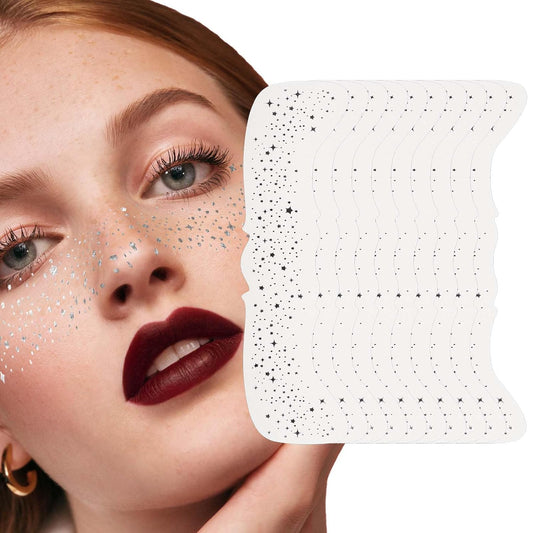 10 Pcs Glitter Freckles Face Tattoo, Face Glitter Makeup Patches, Waterproof Sparkle Freckles Tattoo Fairy Makeup Accessories For Women (Silver)