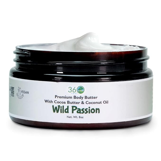 360Feel Wild Passion Body Butter - Nourishing and Hydrating Shea Body Butter with a Gentle Formula - Handmade with Essential Oils - Creamy Formula for Daily Use - Zero Harsh Additives - 8 Ounce