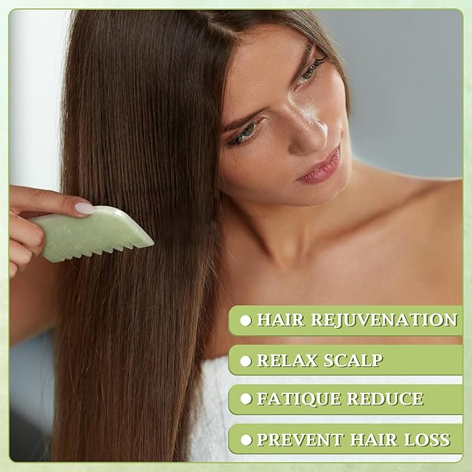 Jade Eye Mask and Jade Comb Set Includes Weighted Eye Mask to Eliminate Wrinkles Puffiness Headache and Migraine Relief Handheld Natural Jade Massage Comb for Head Caring Therapy