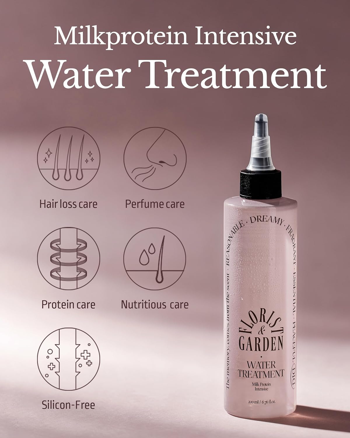 Milk Protein Intensive Water Treatment Florist Garden - Hair Nourishing and Scalp Enhancing Ampoule to Cream for Steaming Hair Mask - Refreshing & Sweet Floral Scent, 6.76oz.