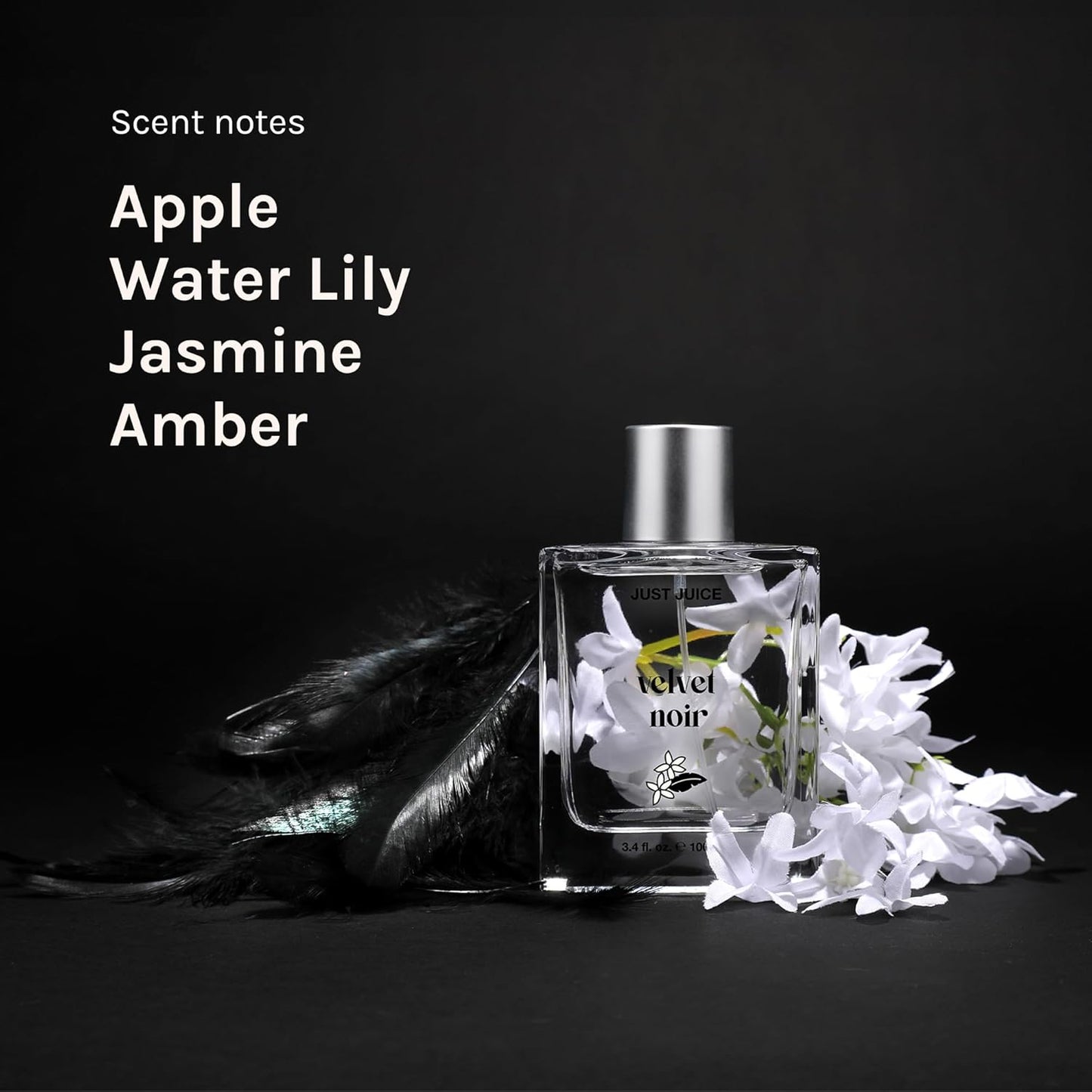 Just Juice Velvet Noir - Crisp Jasmine Perfume for Women and Men - Floral Musk Mini Travel Perfume with Apple, Rose, Geranium, Amber - 0.33 oz