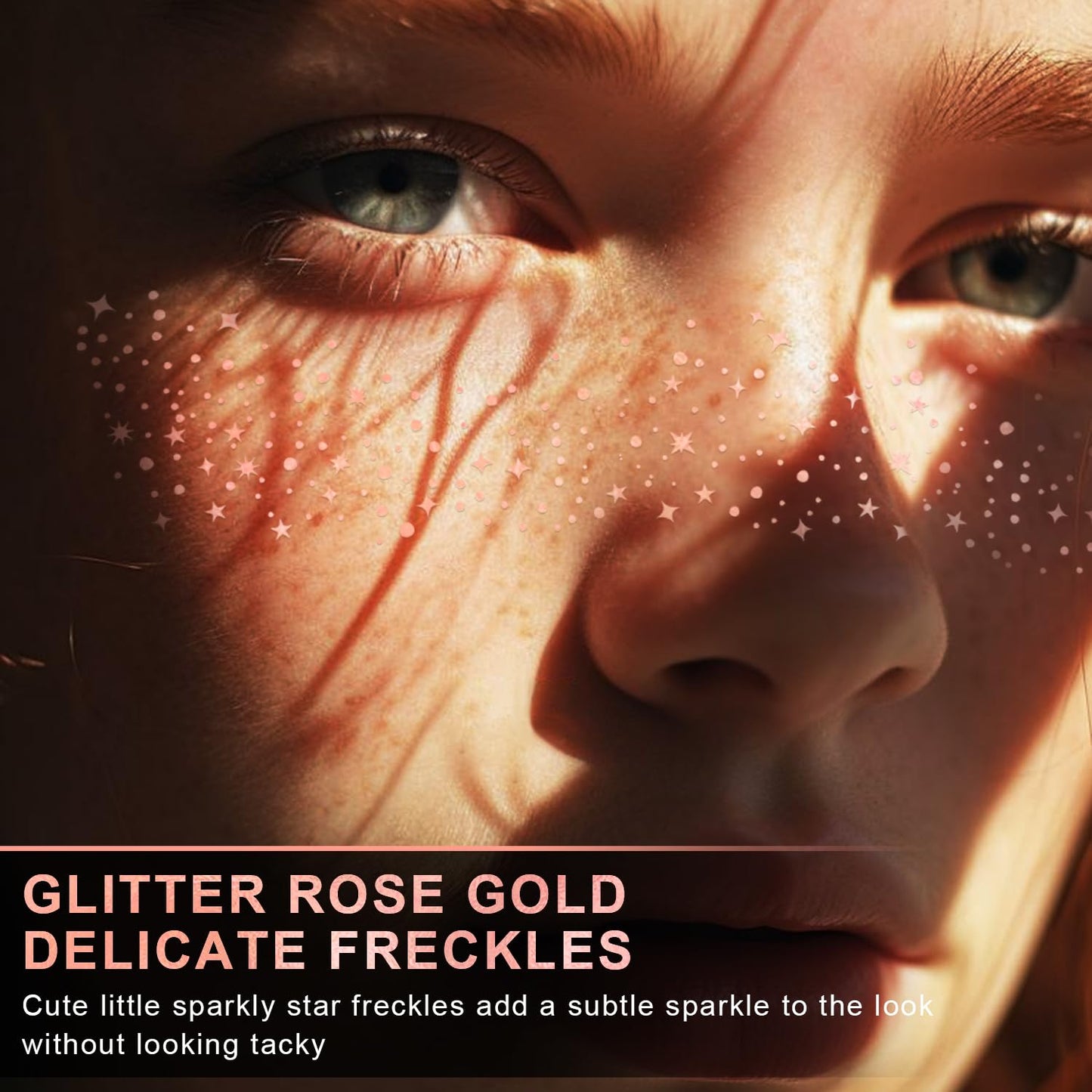 Glitter Freckles Face Tattoo, 20PCS Rose Gold Makeup Patch, Faux Freckles Waterproof Temporary Tattoos Cute Glitter Women and Kids Makeup Accessories For Christmas (Rose Gold)