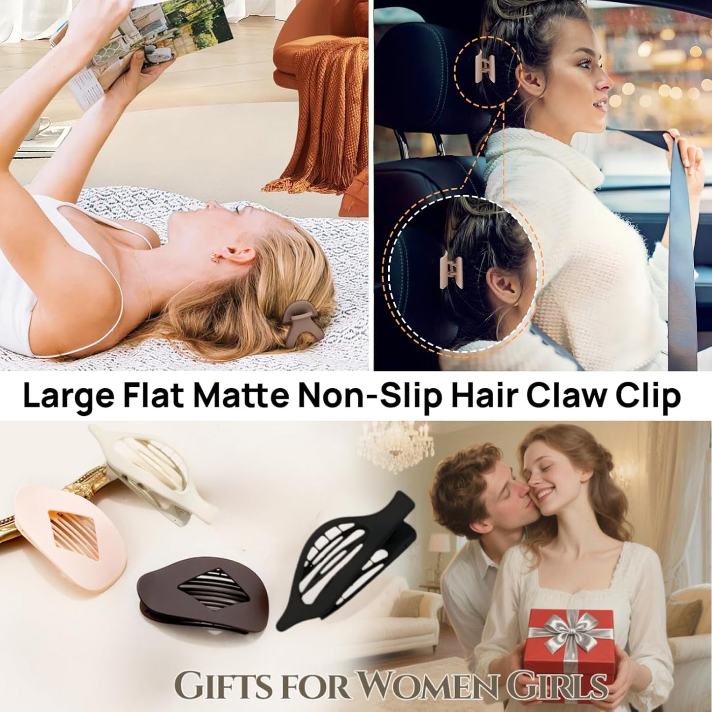 Large Matte Non-Slip Claw Hair Clip,Women French Flat Hair Clip Duckbill Clip,Suitable for Thick or Thin Hair