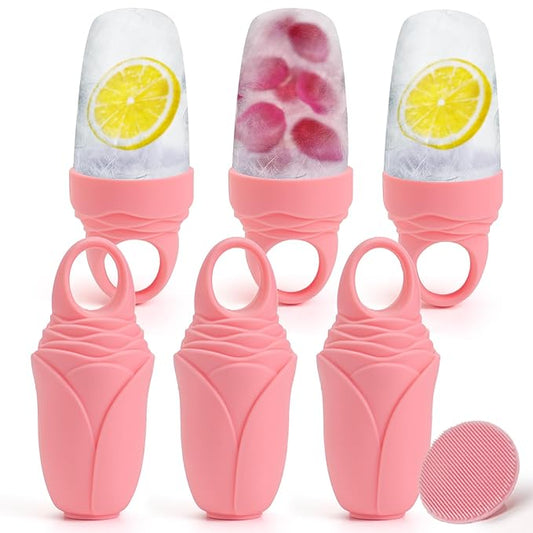 3 Pcs Facial Ice Roller Silicone Mold Reusable for Face Women and Eye Neck Cold Skin Care Tools Freezer De Puff Eyes Bags Reduce Migraine Pain Pink