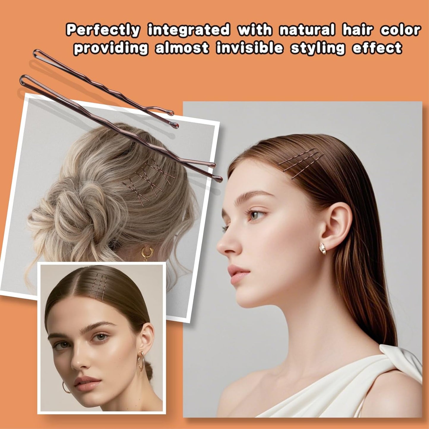 400 PCS Bobby Pins Hair Pins Kit - 100 Brown, 100 U Shape, 200 Hair Bands for Women Girls, Non-Slip Metal Pins, Strong Hold Hair Accessories for Daily Styling and Updos