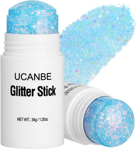 UCANBE Blue Body Glitter Stick for Singer Concerts Music Festivals, Face Glitter Makeup for Face Body Hair Eyes & Lips, Chunky Glitter Sparkling Mermaid Sequins for Women 1.2OZ