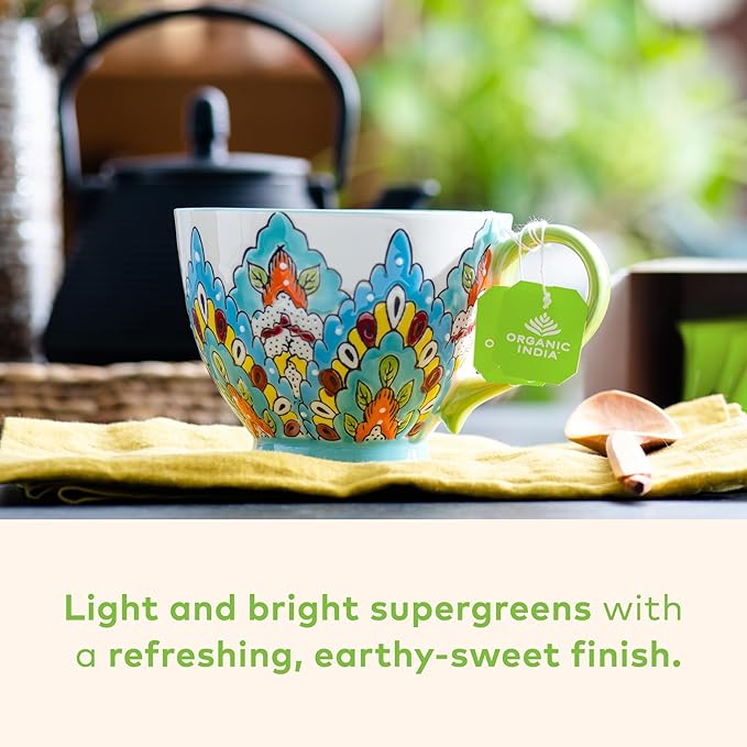 ORGANIC INDIA Tulsi Moringa Tea Bags - Holy Basil, Lemongrass, Moringa Leaves, Stress Relieving & Nourishing, Immune Support Tea, Vegan, Certified Organic, Caffeine-Free - 18 Infusion Bags, 6 Pack