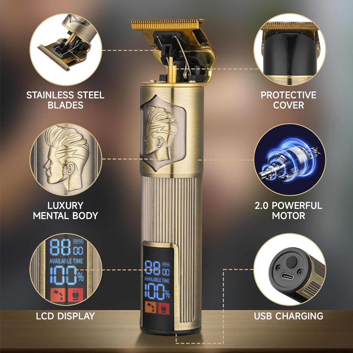 T-Blade Trimmer for Men Professional Hair Clippers Barber Beard Trimme Hair Trimmer with LCD Display T Liners Cordless Zero Gapped Shavers Edgers Clipper for Hair Cutting