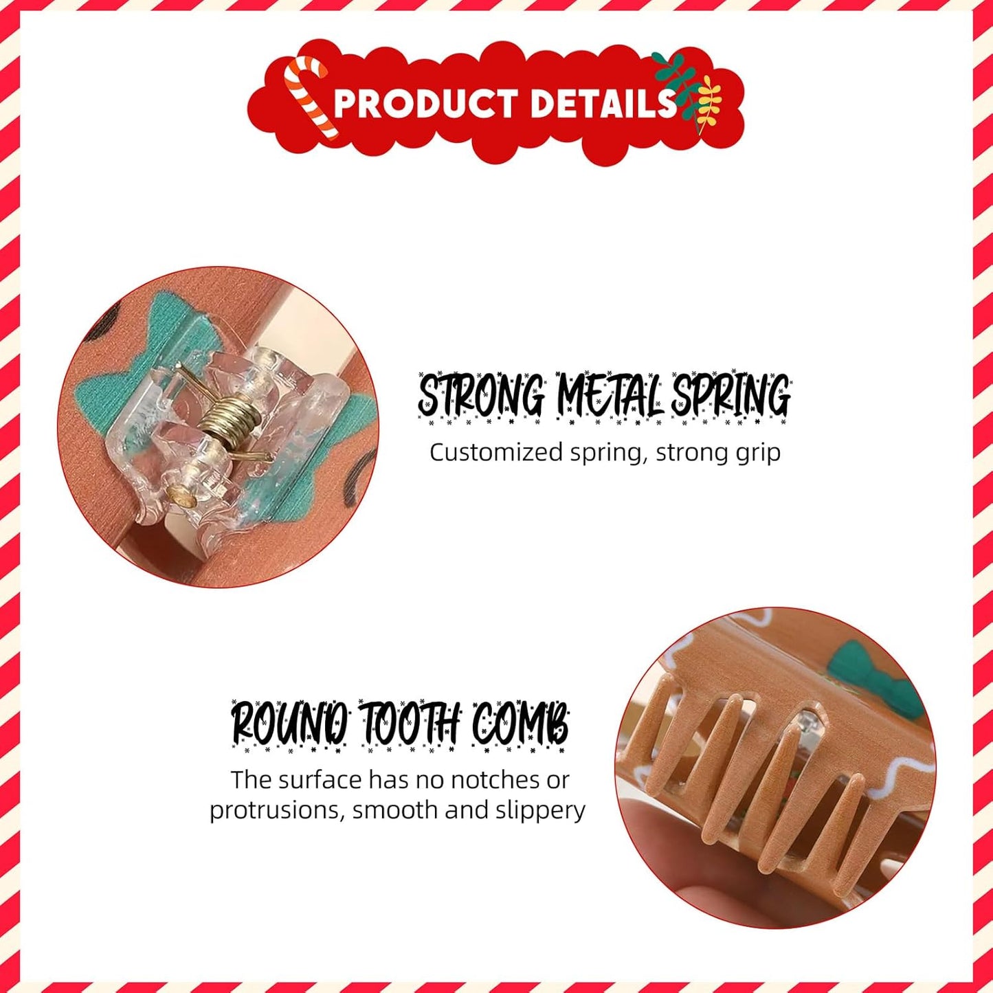 Cute Gingerbread Doll Hair Claw Clips for Women Girls, 2 Pcs Christmas Hair Clips Small Gingerbread Doll Claw Clips Winter Christmas Hair Accessories Acrylic Non-Slip Hair Claw for Hair and Thin Hair