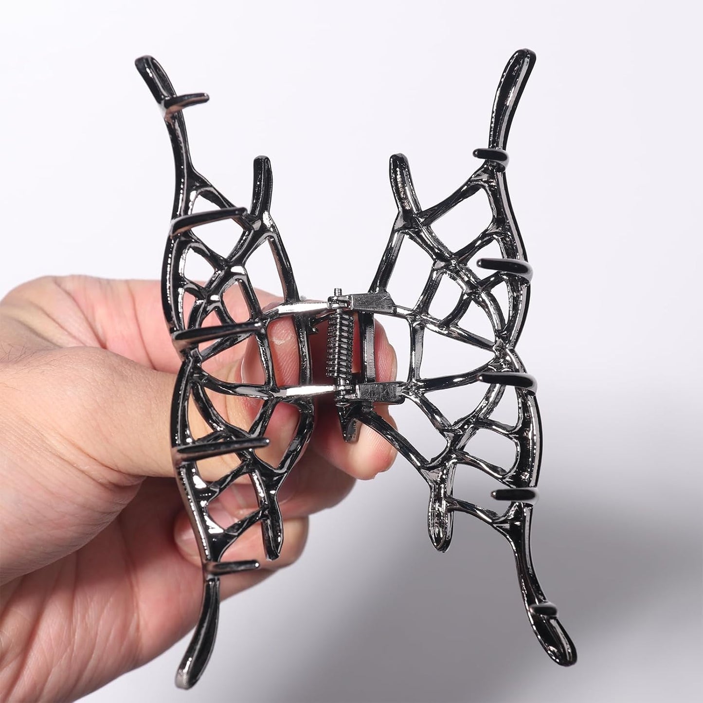 Halloween Spider Web Hair Claw Clips - Metal Black Alloy Nonslip Strong Hold Gothic Punk Catch Clips for Women's Thick or Thin Hairs