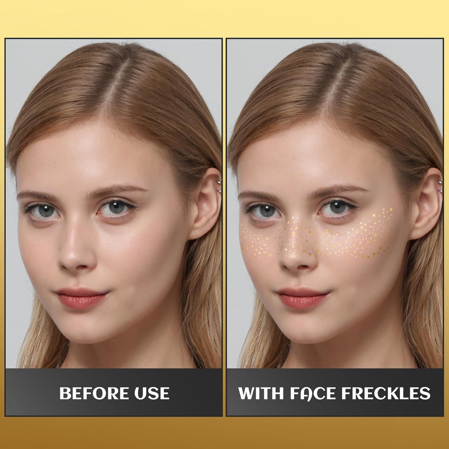 12Pcs Glitter Freckles, Glitter Freckles Gold Freckles, Face Glitter for Women Makeup Patches, Makeup Gold Freckles for Girls Women