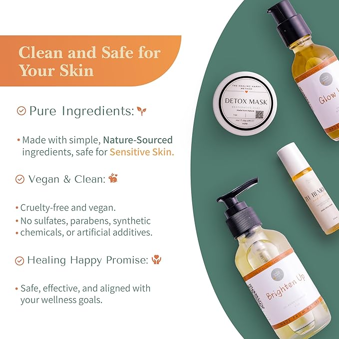 Healing Happy Method - Teen Skin Care Set with Cleanser, Toner, Moisturizer, Clay Mask, and Zit Stick | Hydrates, Controls Oil, Soothes Skin with Natural Ingredients | Skincare Gift Set for Teens